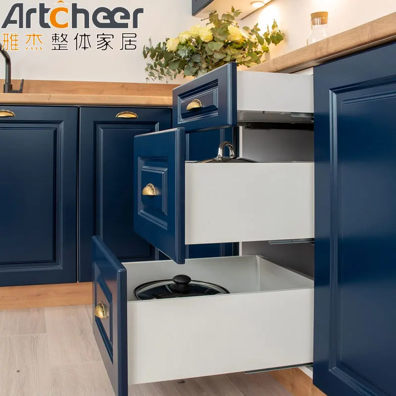 Modern kitchen cabinets in solid wood material quartz stone table top with nice accessories