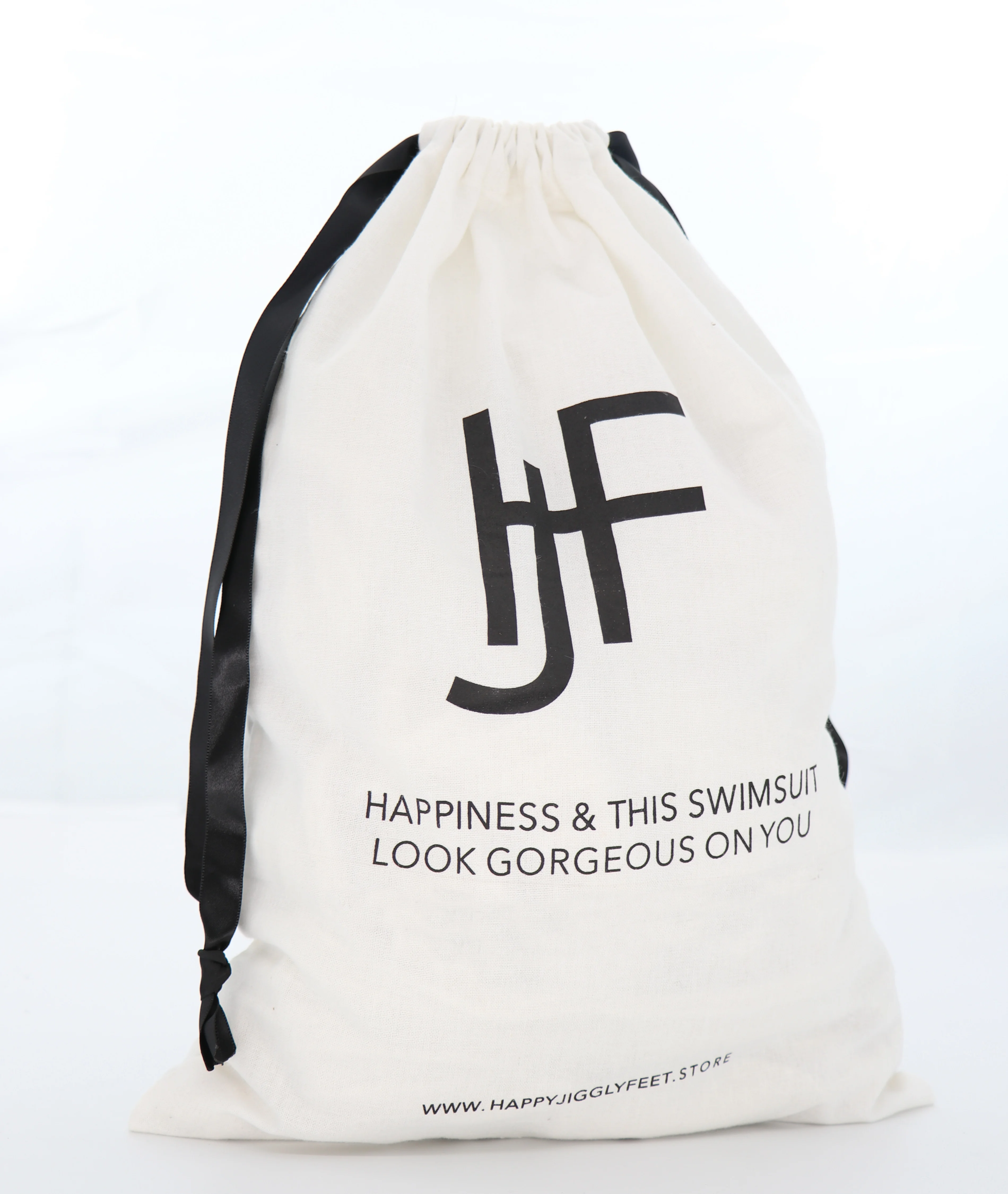 Eco friendly cloth Custom Logo printed muslin drawstring white cotton dust bag for swimsuit