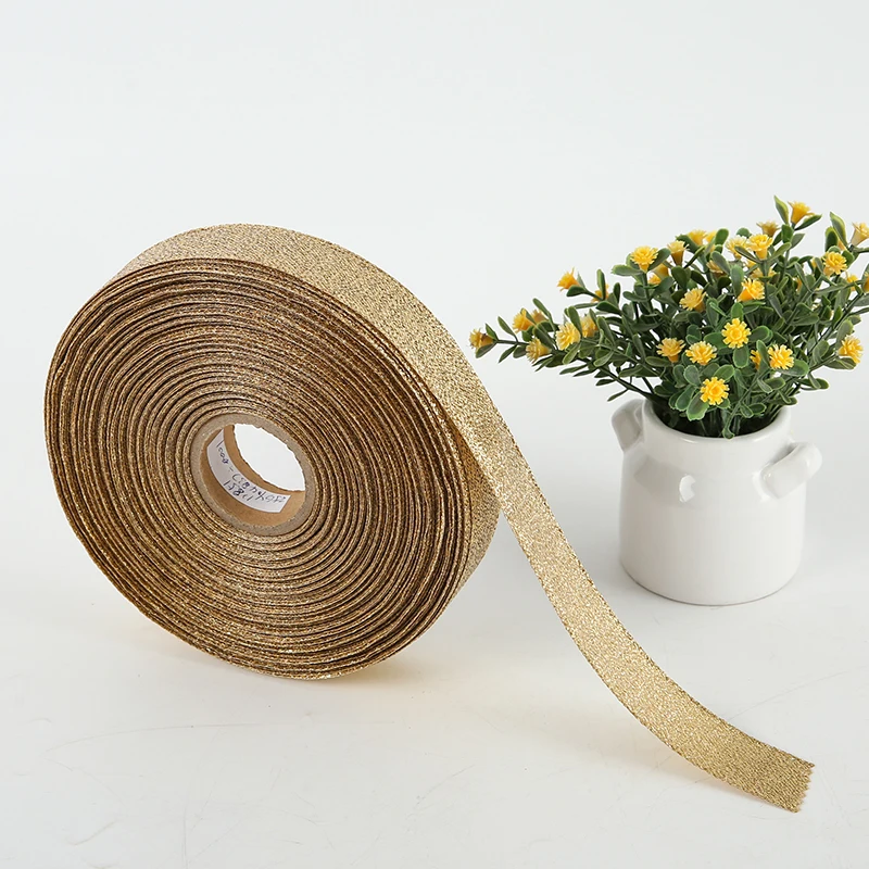 Shinny Gold Metallic Ribbon Luxury Gift Glitter Metallic Satin Ribbon