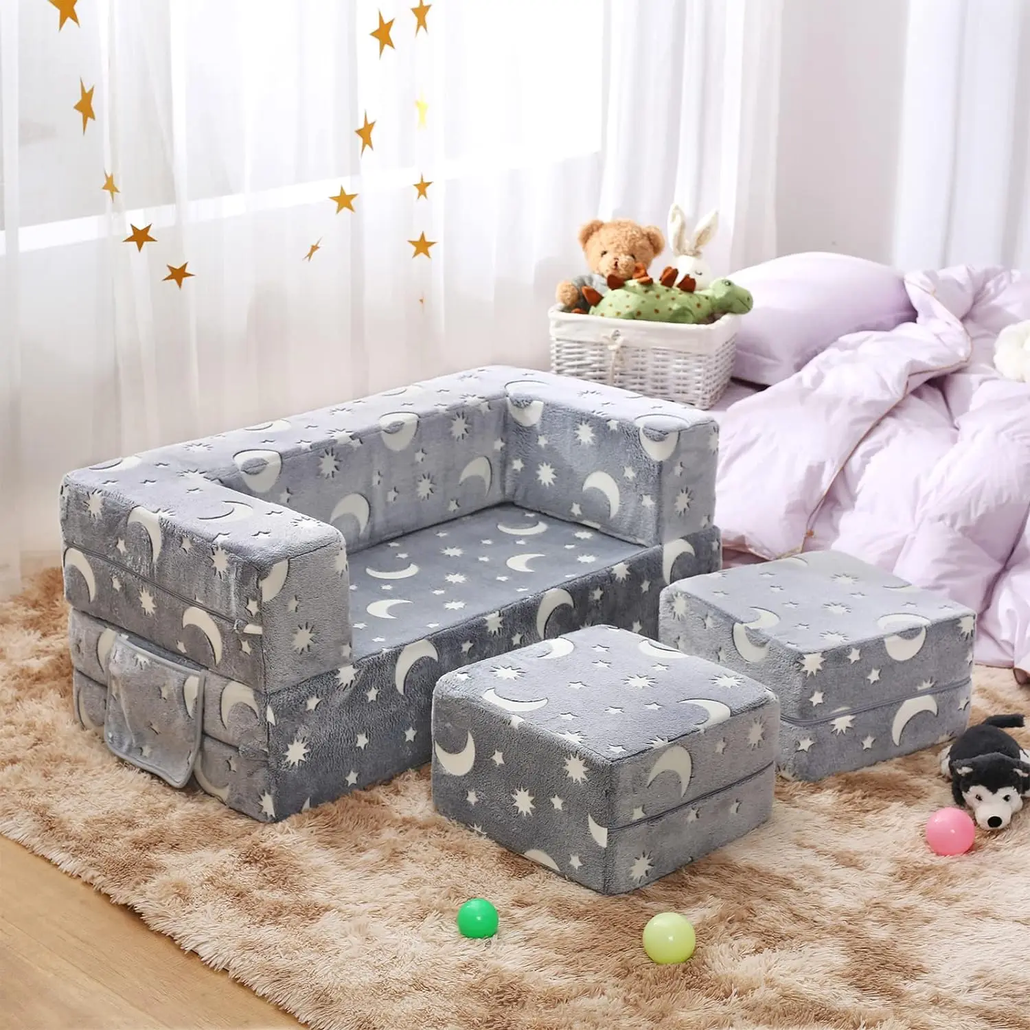 3 in 1 Convertible Plush Foam Fold Kids Explore Play Sofa Toddler Couch Kids Sofa