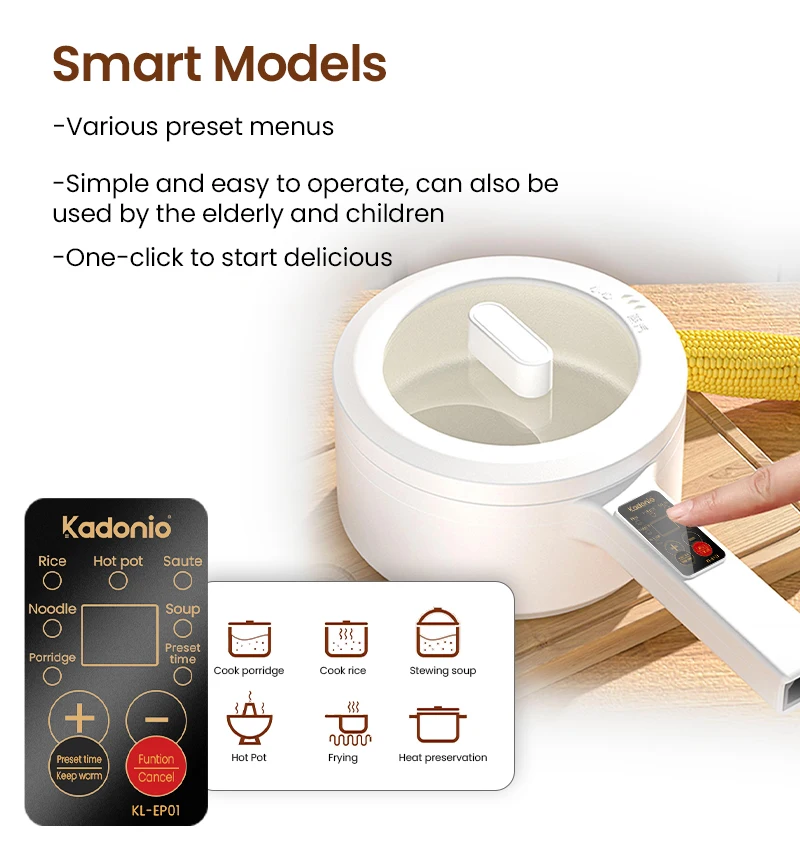 Kadonio Electronic Cooking Pot Professional Restaurant Kitchen Pink Skillets Non Sticky Houseware Cooking Pots