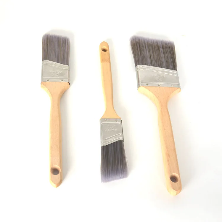 High Quality Wooden Long Handle Synthetic Tapered Filament Angle Sash Paint Brushes