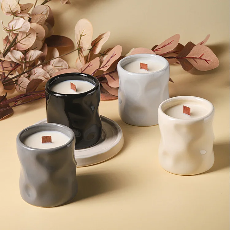 New arrival 210ml 7oz white purple gray pink  blue green empty ceramic candle jar cement candle jars contenant candle jars