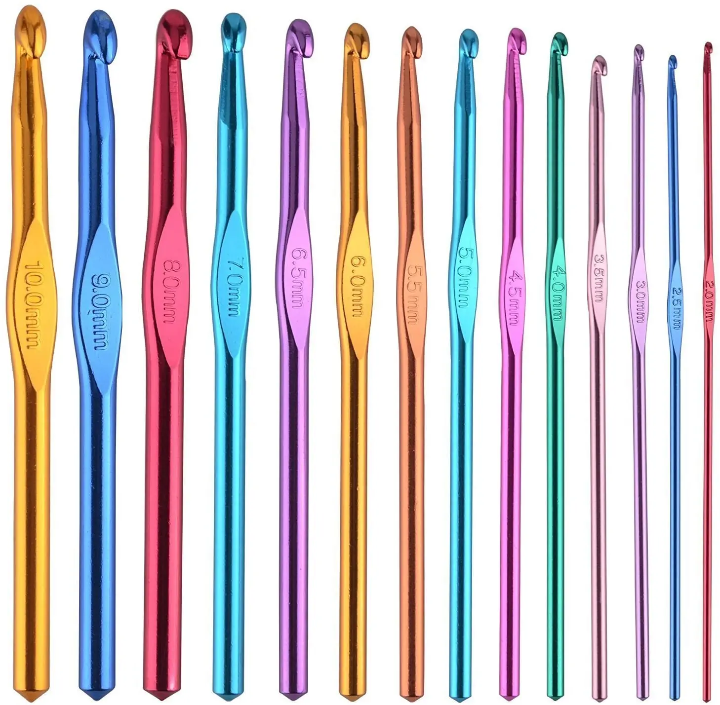 Amazon Hot Sale 14 pcs Multicolor Aluminum Crochet Hooks Knitting Needles Craft Yarn 2-10mm,TOYS0390