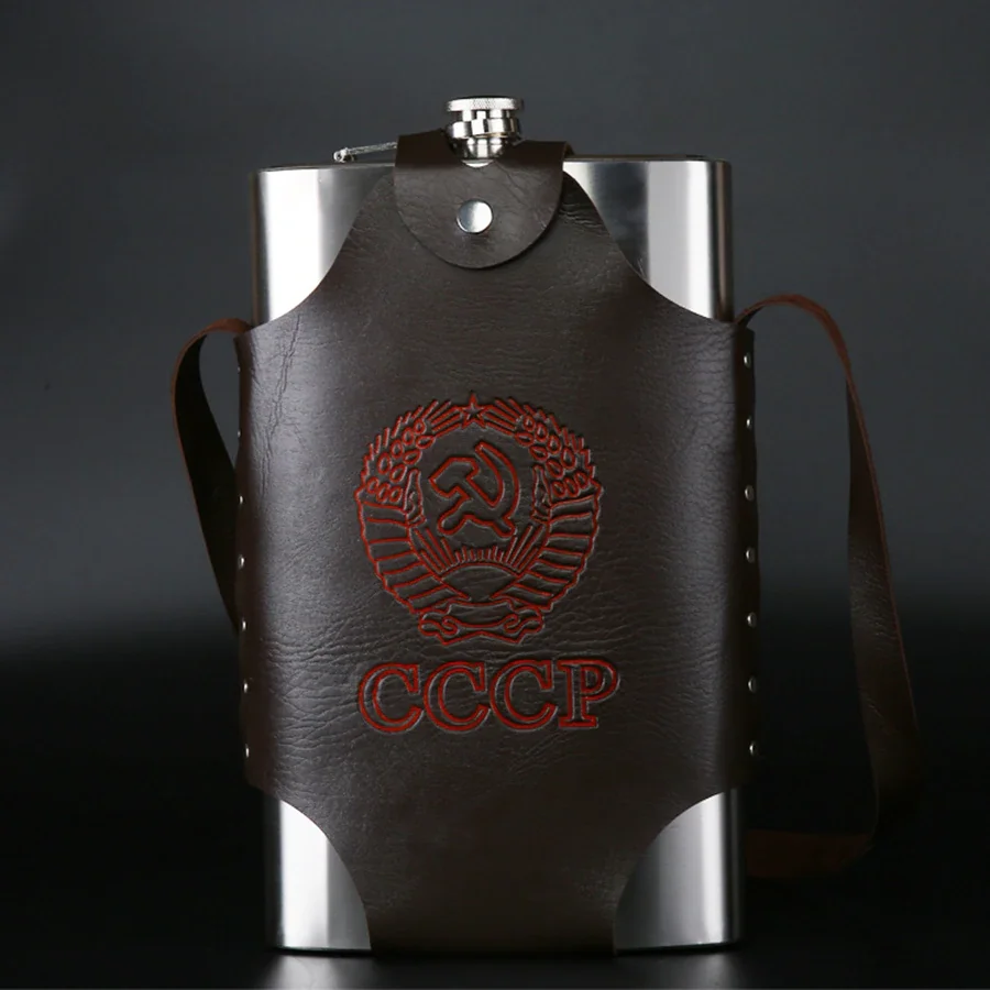 18oz 500ml large stainless steel hip flask with leather pouch
