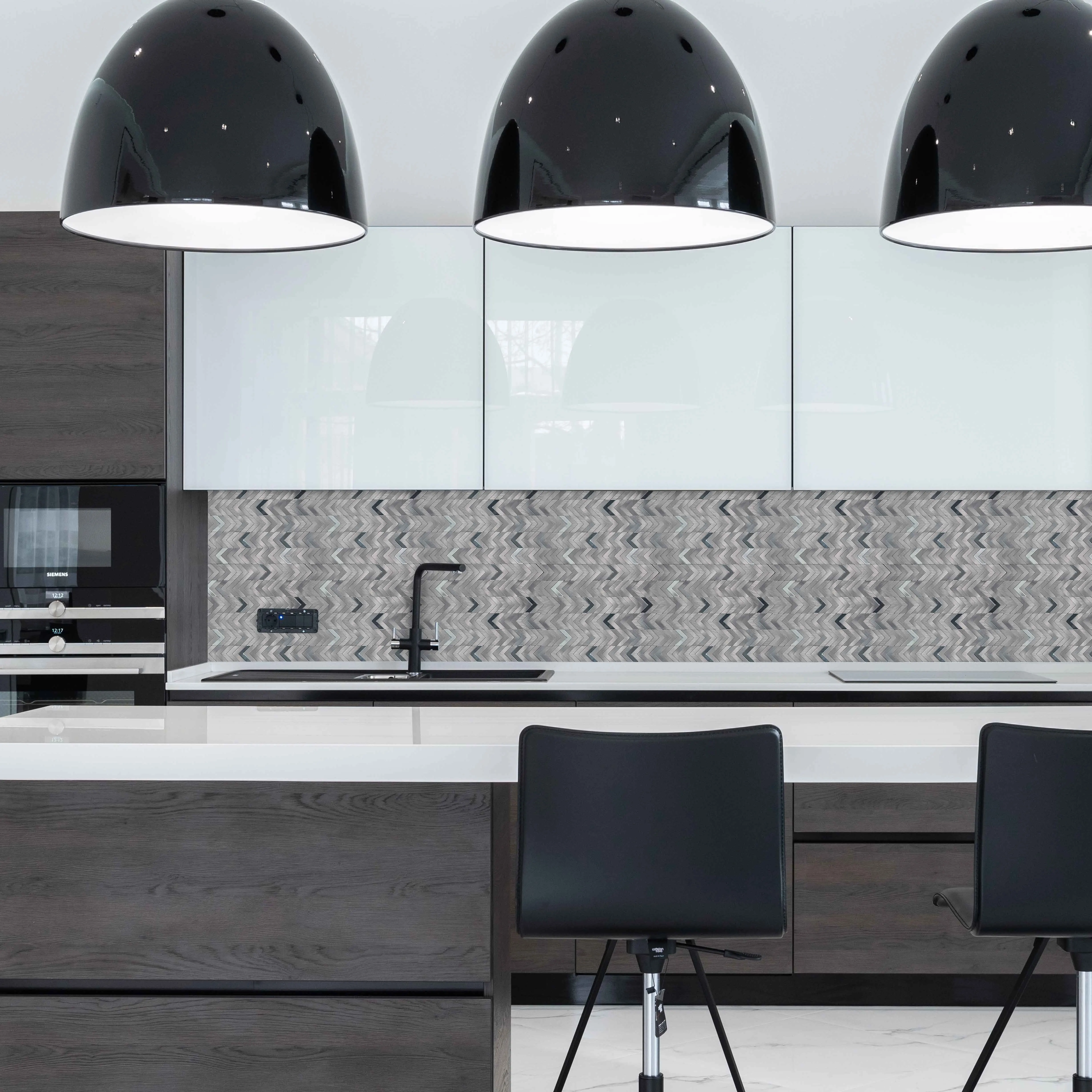 Gray brushed mosaic kitchen backsplash aluminium peel and stick wall tile for home decor