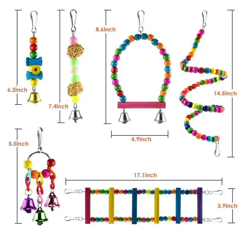 Natural Wood Ladder Colorful Hanging Shredding Toys Parrot Chew Wooden Blocks Bird Perch for Parakeets