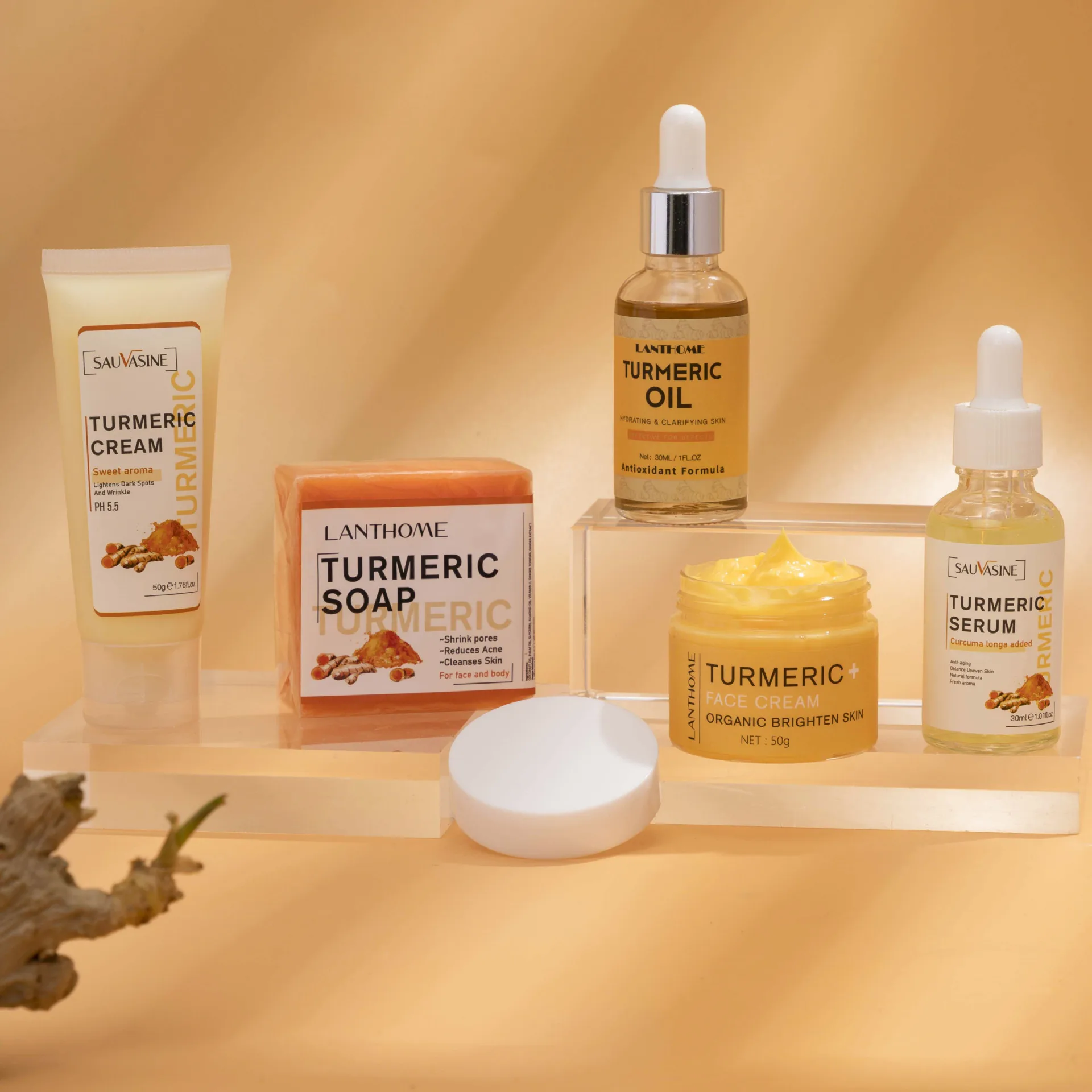 Turmeric series skin care 5-piece set  Cream Serum Cleanser Soap cleanser  Facial treatment Refreshing skin