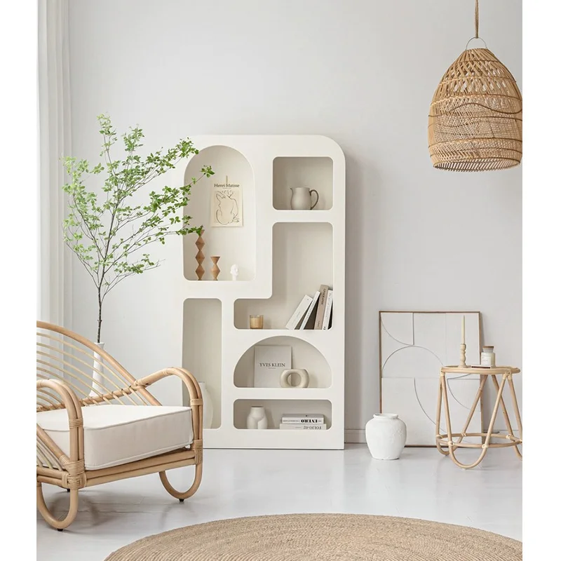 INS Minimalist Design Home Decoration Large Modern White Boho Living Room Cabinet Furniture Storage Organic Bookcase