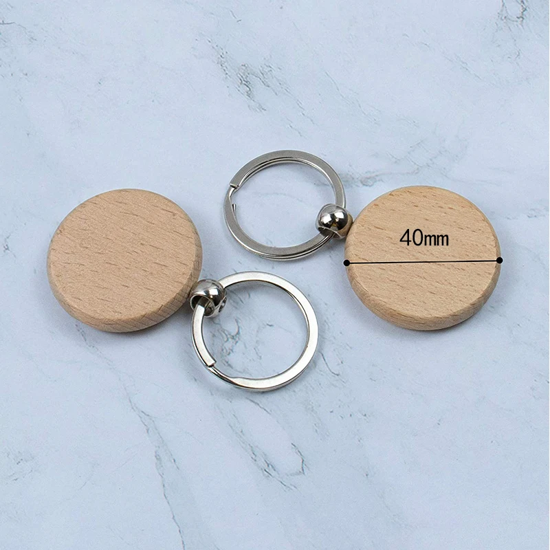 Custom Logo Personalized Engraved Blank Beech Wood Key Chain Tag Key Ring Wooden Keychain