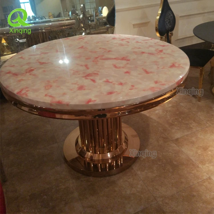 
rose Gold stainless steel base white marble top luxury dining round wedding tables 