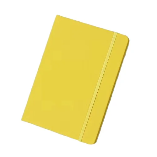 A5 yellow PU leather notepad journal notebook with elastic band strap
