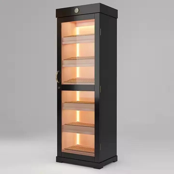 Wholesale Classical Single door Wood Cigar Cabinet Cigar Display  Large Storage Custom Logo Cigar Humidor Cabinet