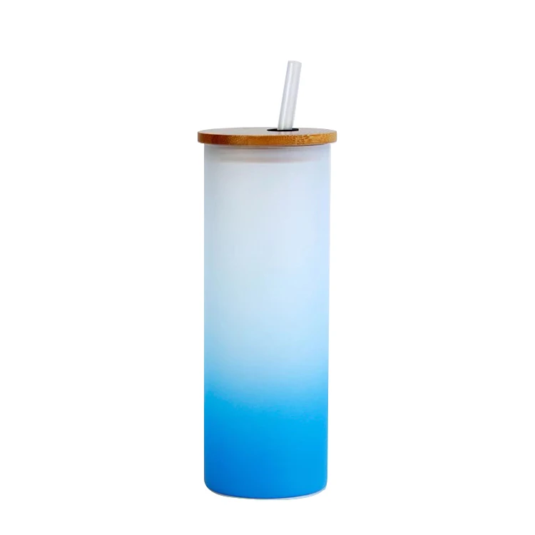 Besin 17 oz  sublimation blanks Color Bottom Glass Tea Cup Tumbler Frosted Gradient Drinking Water straight glass Tumbler
