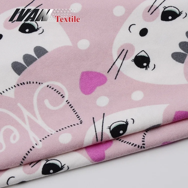 DTY brushed knitted plain cartoon digital printing jersey polyester spandex stretch fabric for kids pajamas