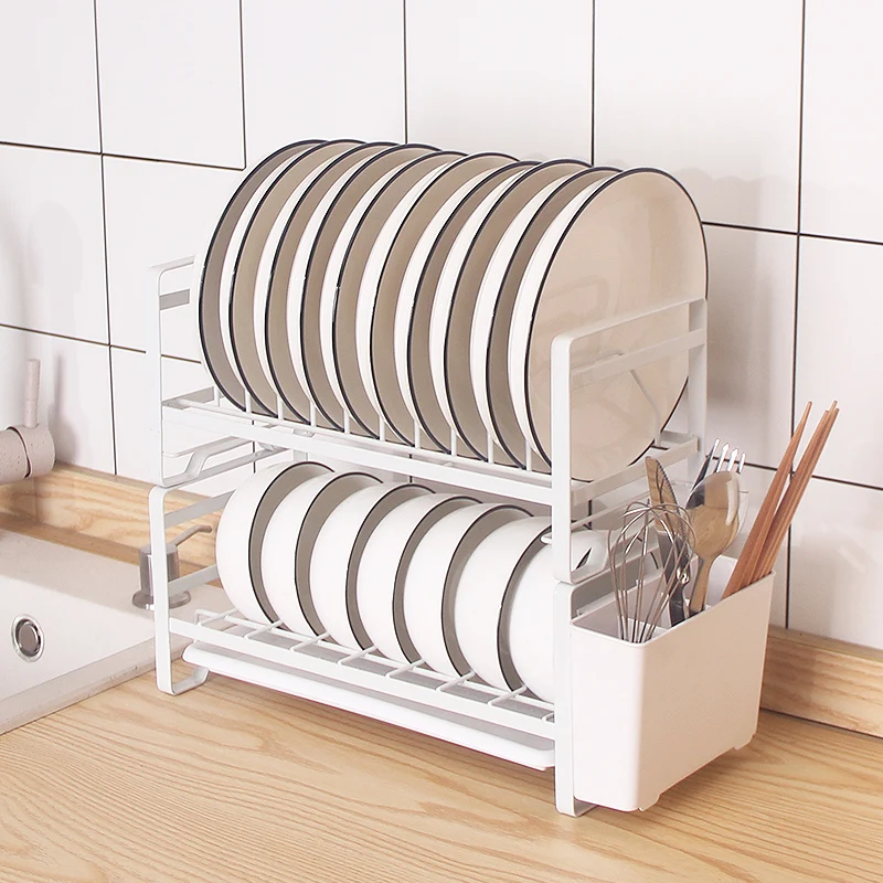2-tier detachable dish rack storage dish draining rack with plastic plate