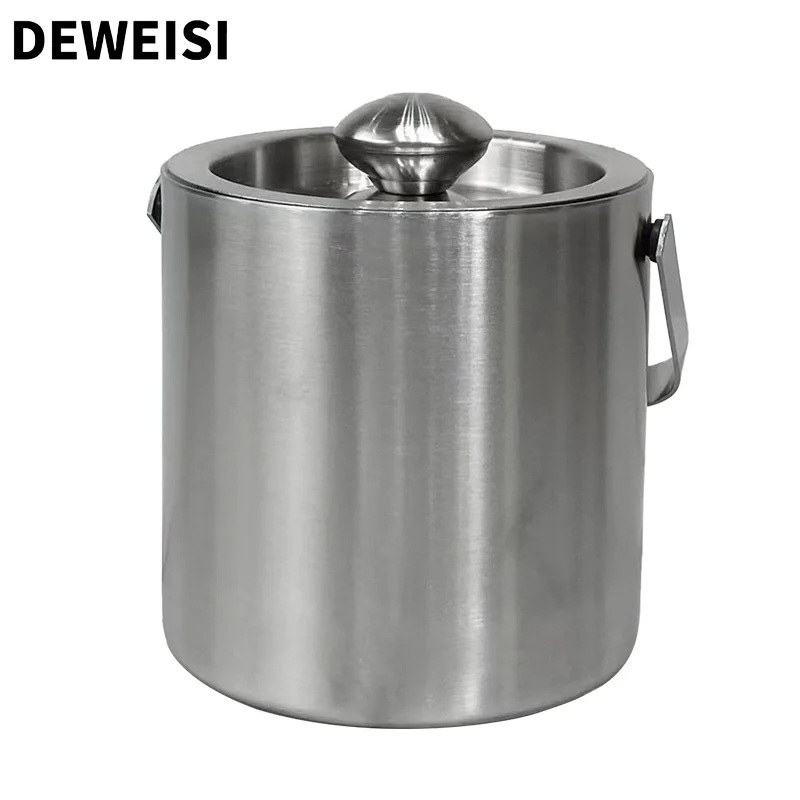 1.3L 3L double wall stainless steel wine bucket champagne ice bucket with lid and ice tong for home cocktail bar chilling wine