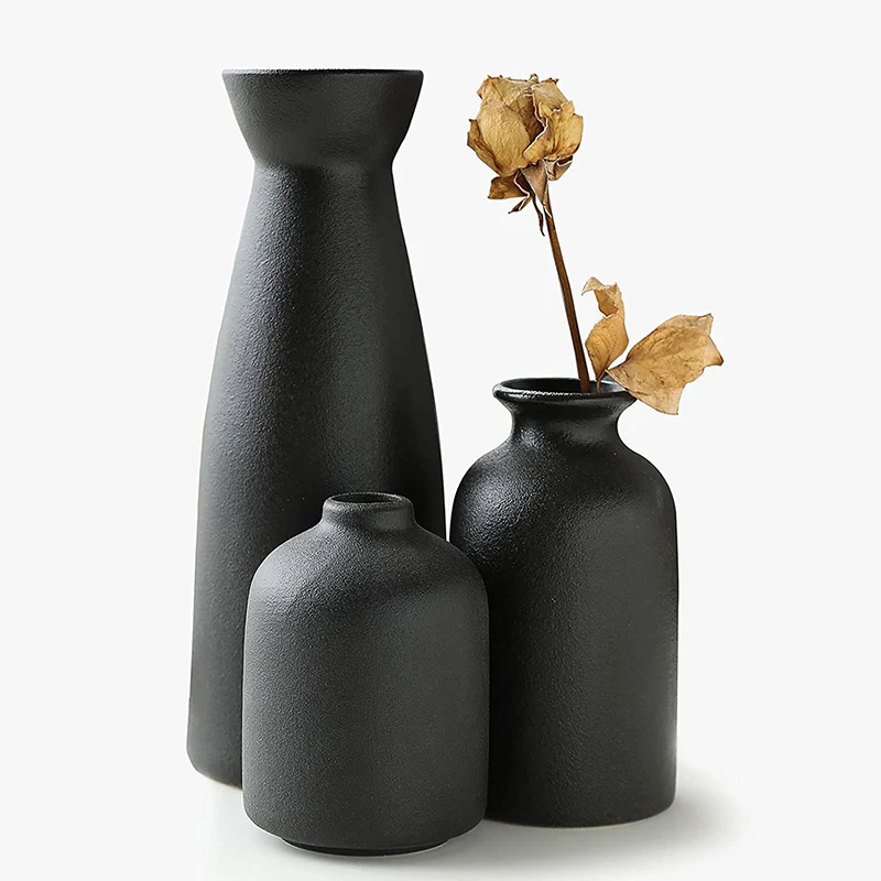 Wholesale Modern Clear Flowers Porcelain 3-Piece Set Black Decor Flower Vases Ceramic Vase For Home Decor