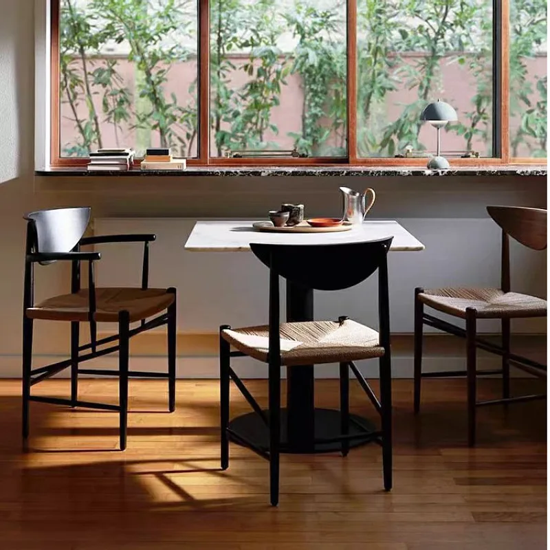 Nordic Modern Furniture Kitchen Restaurant Dinning Solid Wood Side Cane Seat Woven Rattan Dining Chair