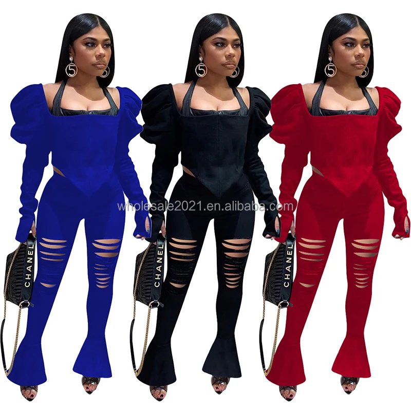 
2021 новейшие модные женские элегантные сексуальные топы с длинными рукавами и штаны, комплект из двух предметов, костюмы, одежда для женщин 