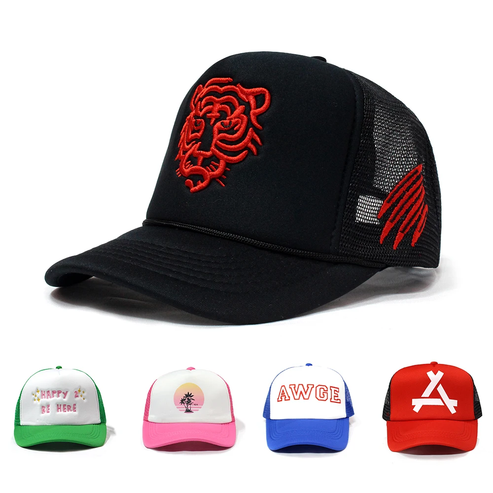 Custom Embroidery Logo Trucker Mesh Unisex Plain  Cotton Polyester Plain Blank Hats Sports Caps  Trucker Hats