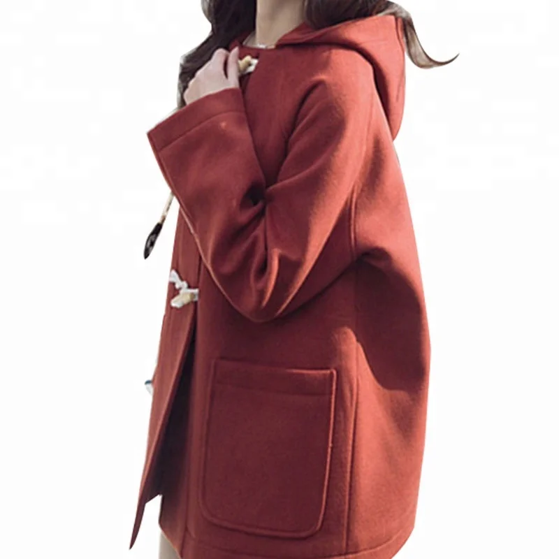 Light oversized red hooded wool swing coat ladies