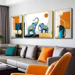 Elephant living room sofa background wall decorative painting modern simple triptych hanging painting Nordic creative mural