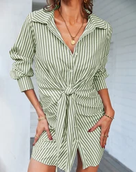 2022 Formal office lady long sleeve striped korean casual shirt women career dresses