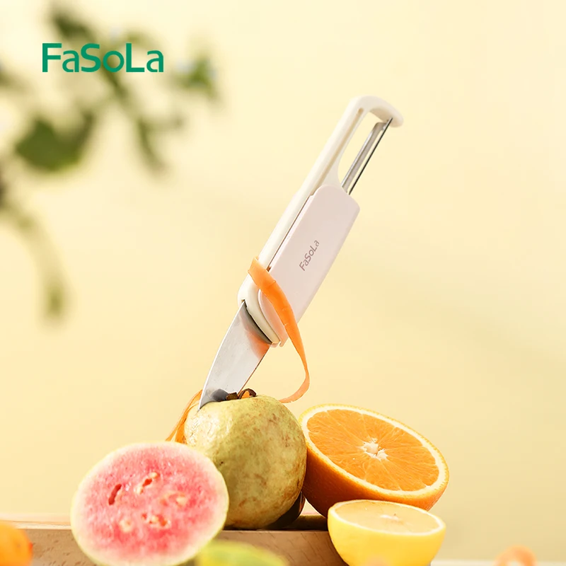 FaSoLa Multi Fruit Peeler Fruit Knife Dual-Use Stainless Steel Vegetable Peeler Folding Outdoor Portable Peeling Kitchen Tool