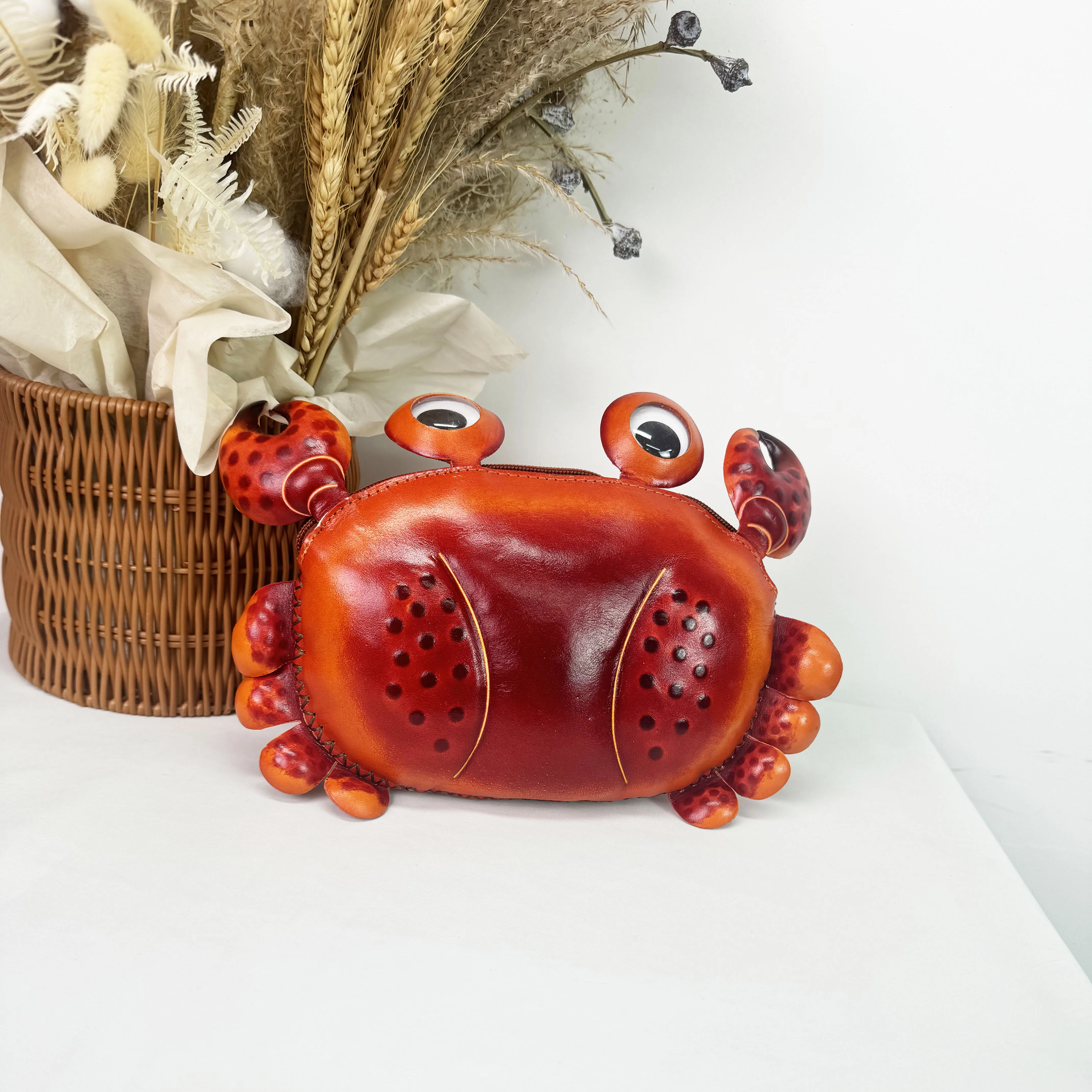 MB-012 Genuine leather animal type cangrejo crab shape  mobile phone bags cute handmade shoulder tote bag summer beach handbag