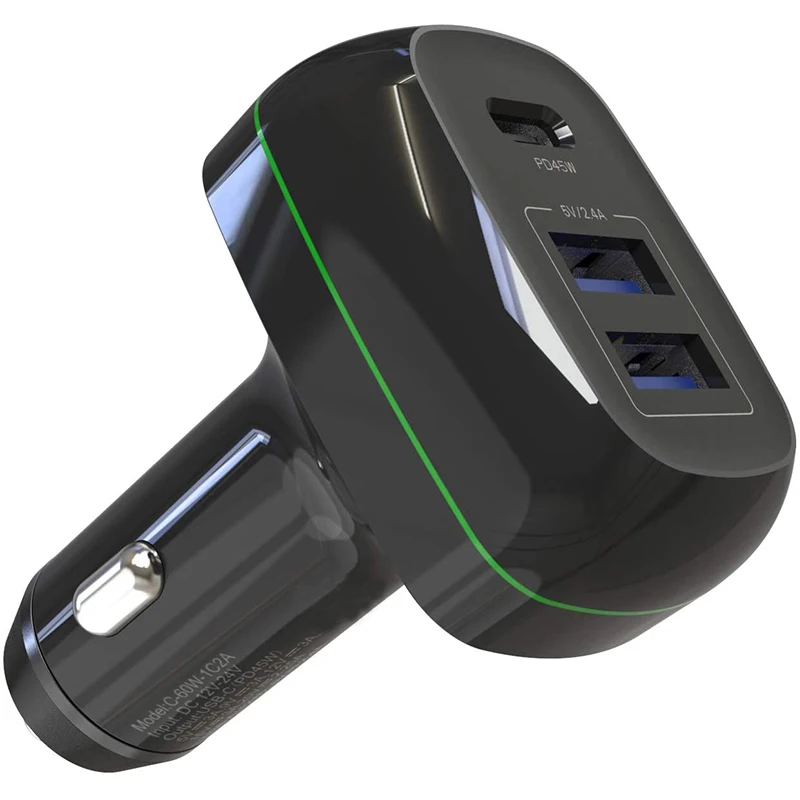 Multi Port Car Charger 60W PD USB C Fast Car Charger Adapter for Macbook IPhone Mobile Laptop 3 Port USB Car charger