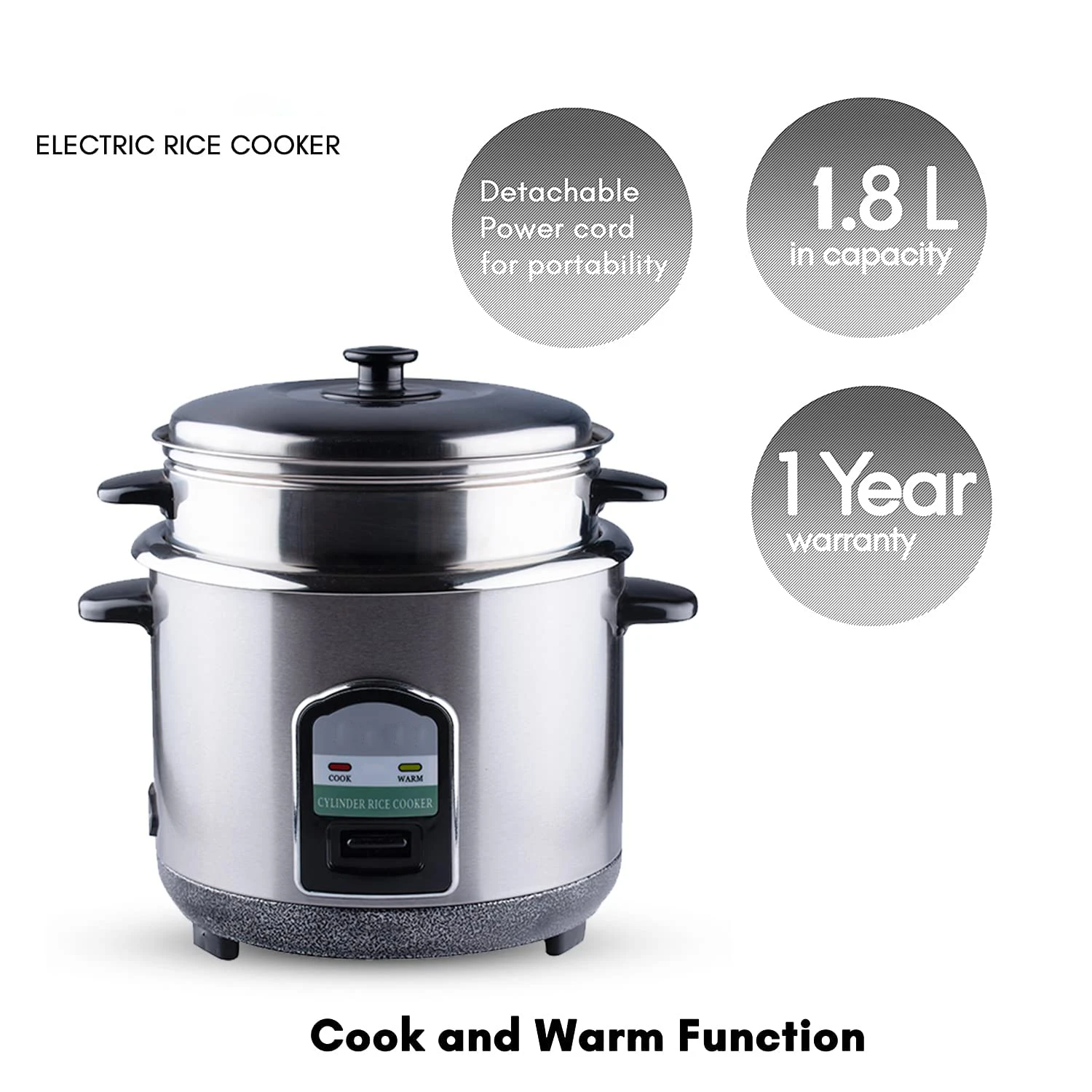 Cylinder Rice Cooker Joint Body Stainless Steel Outer Shell 1.8L 2.8L Skd Ckd Electric Rice Cooker Nepal Bangladesh