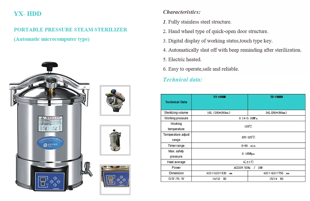 electric heat or gas heat sterilizer pressure steam sterilizer autoclave 18 liter