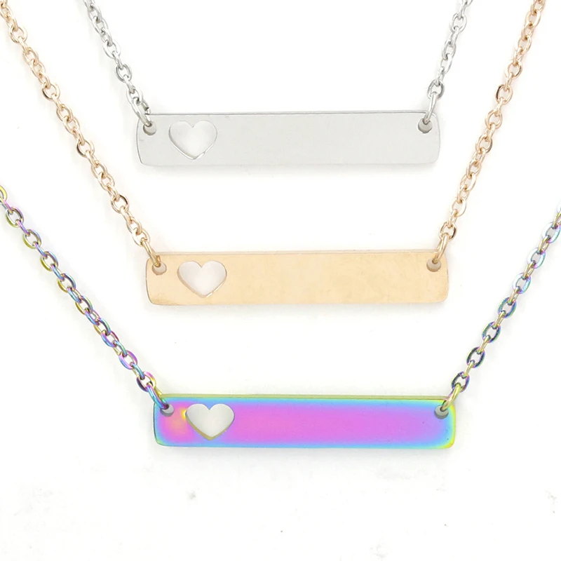 Hot Sale Hollow Out Love Stainless Steel Wholesale Customized Blank Bar Necklace