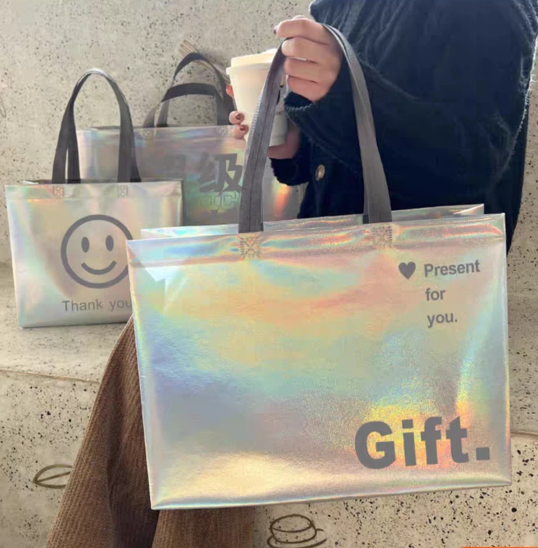 wholesale custom logo hologram effect reusable non woven shopping bag with lamination holographic bag