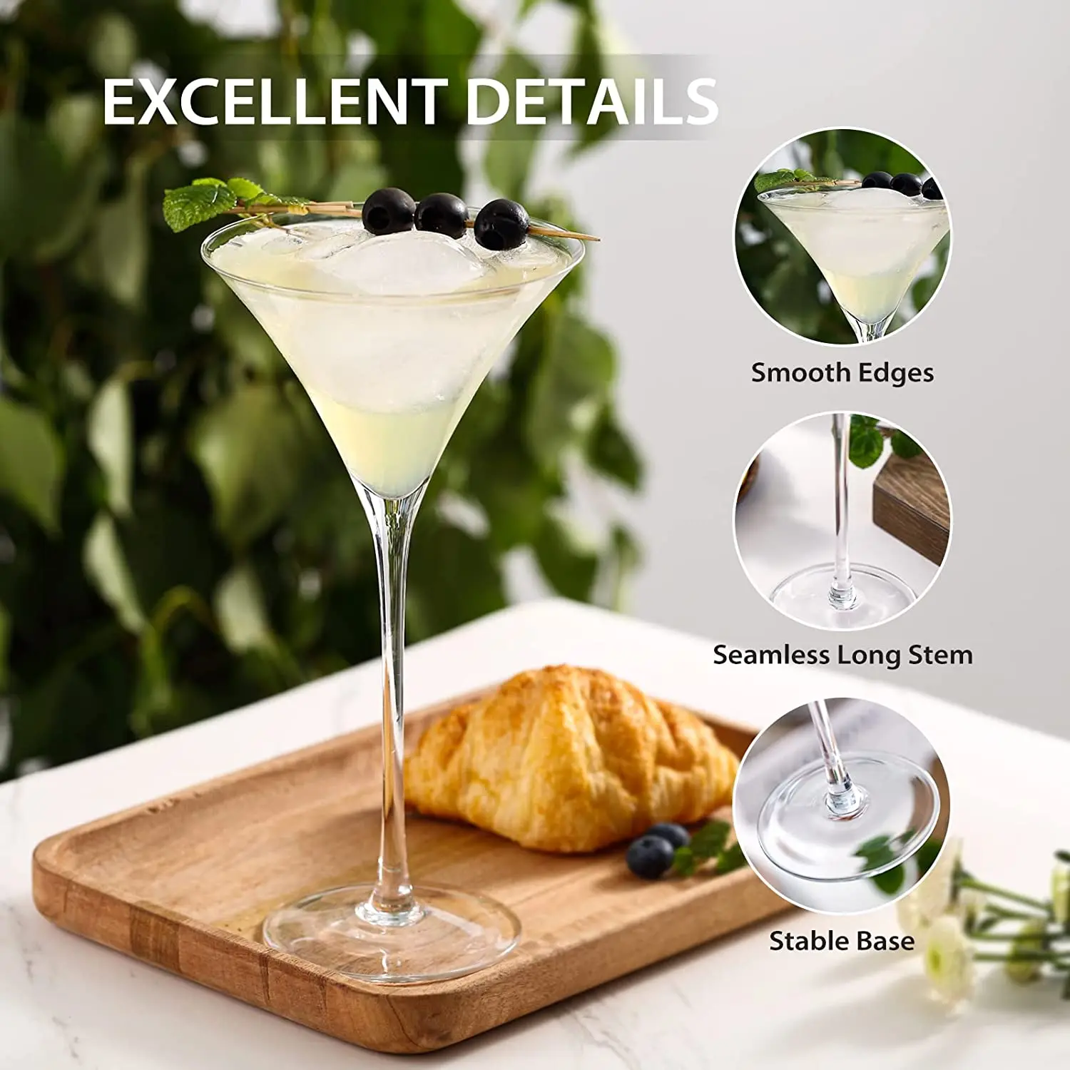 Bar Accessories 8.5oz Crystal Tall Coupe Cocktail Glass with Stem for Martini Manhattan Margarita & Cocktails