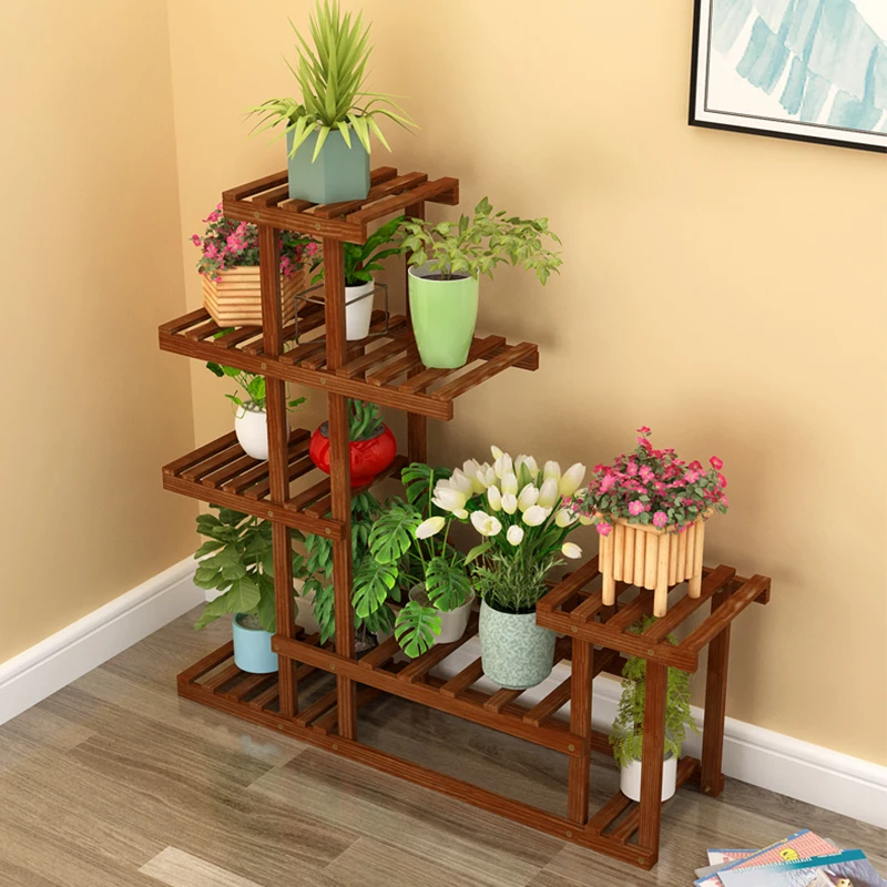 Balcony Flower Shelf Indoor Multi-layer Solid Wood Living Room Household Succulent Green Radish Pot Decorative Plant Stand