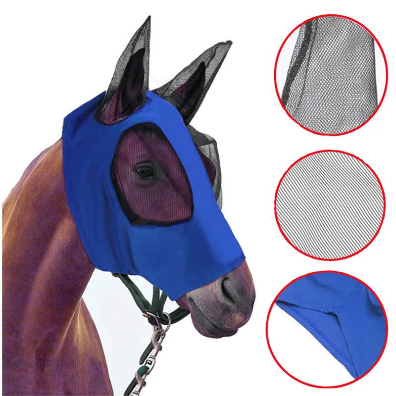 Breathable Stretchy Knitted Mesh Anti Mosquito Horse Fly Horse with Ears Smooth and Elasticity Fly with UV Protection