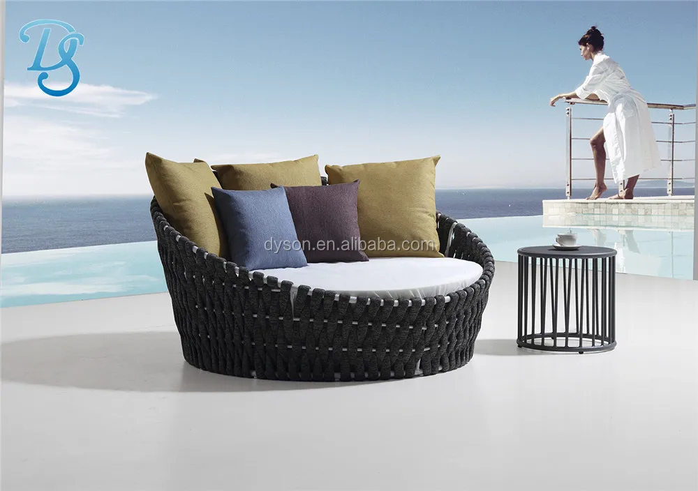 high quality patio garden sun lounger wicker beach round sofa daybed with cushion rattan chaise sunbed