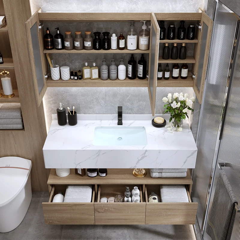 New Arrival Marble Counter Top Bathroom Cabinet with Large Storage Space Durable Mirror Cabinet