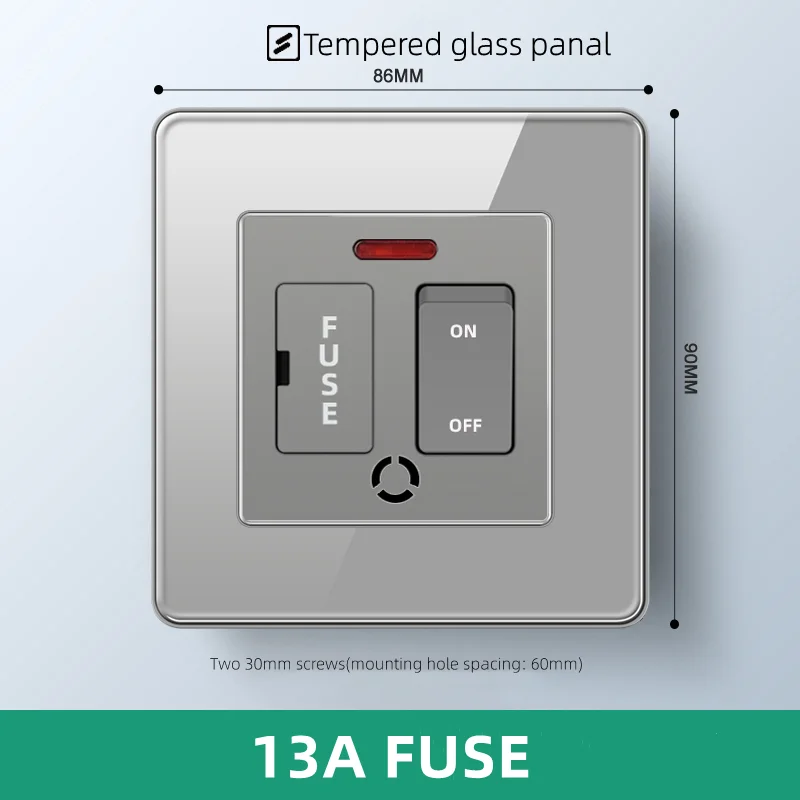 Ksmt UK 86 Standard wall fused switch Tempered Glass panel 13a wall switch wall switch with fuse