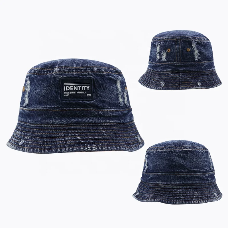 Custom high quality sublimation design wash denim fabric reversible bucket hat for men and women