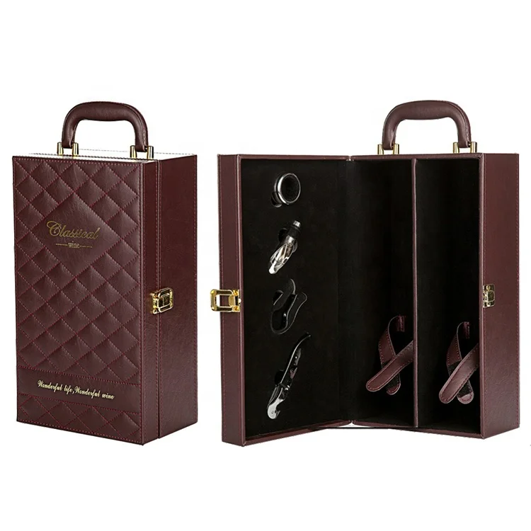 Factory wholesale 2 bottle leather wine presentation box wholesale wine gift box packaging and custom wine shipping boxes