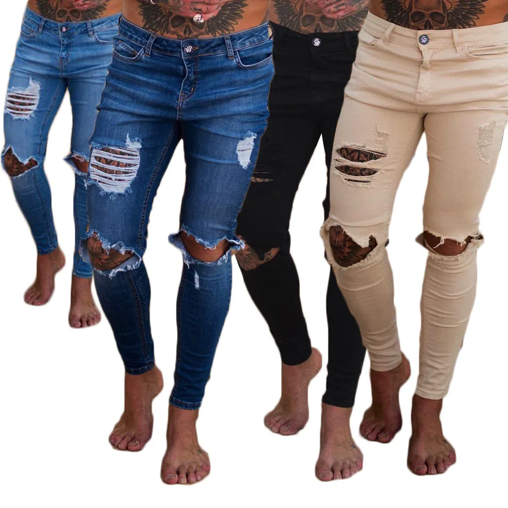 
Fashion Streetwear Denim Pants Ripped Skinny Jeans Men 