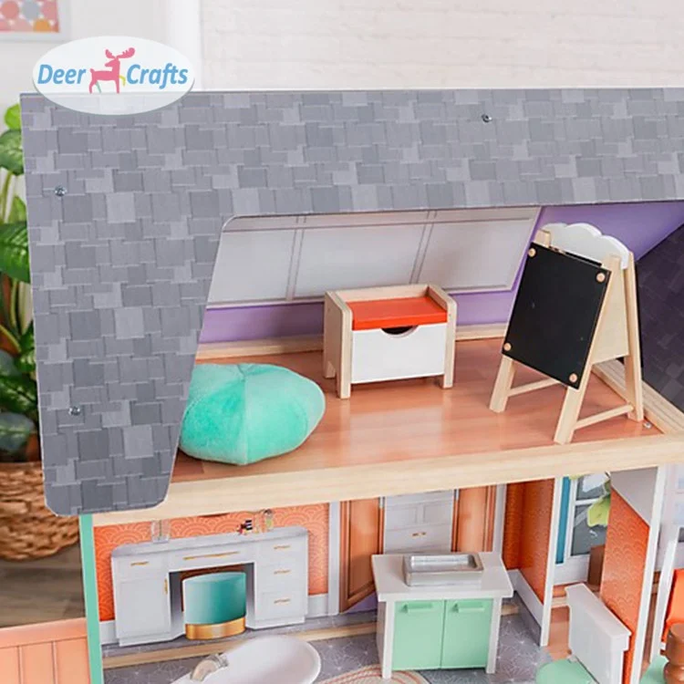 Classic pretend large wooden baby doll house toys with furniture accessories DA06435