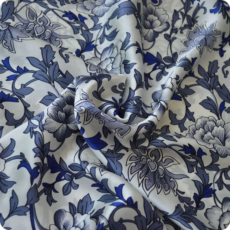 Ladies grace and beautiful 100% mulberry silk crepe satin printed 16mm 114cm width fabric for dress, shirts,Hanfu,pillow case,