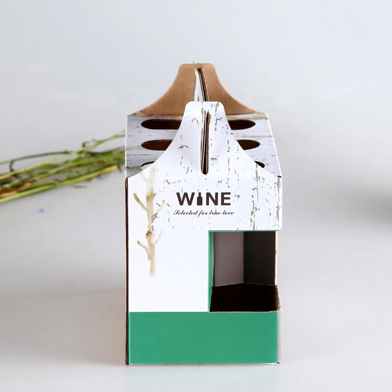 Custom Printing Corrugated Cardboard Box Wine Beer Bottle Carrier Holder Carrying 6 Pack Corrugated Board Beverage FSC Folders