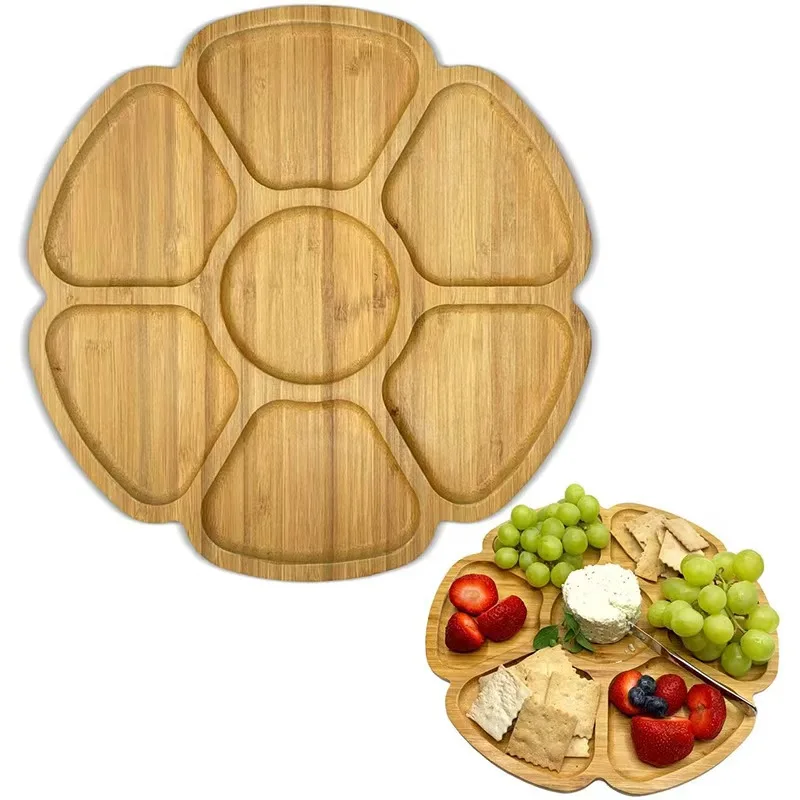 Bamboo Wood Grid Hotpot Plate Vegetable Platter and Fruit Tray for Party Meal Supplementary Food Wooden Tableware Set