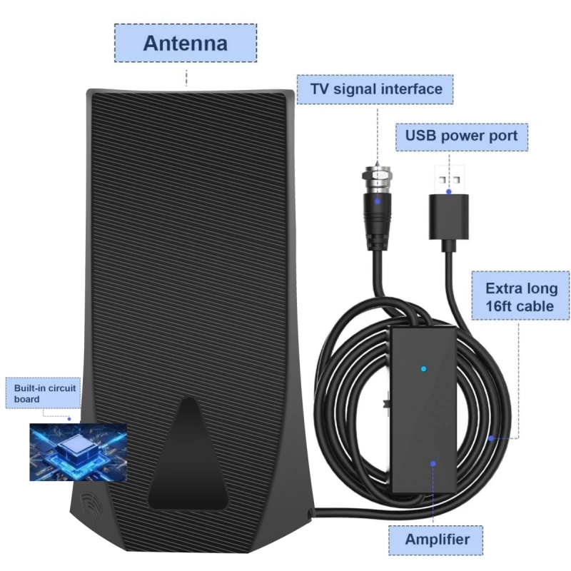 2024  New Private Model HDTV Antenna DVB-T2 Digital TV Antenna Amplifier VHF SMA 5m Aluminium Indoor Outdoor Use