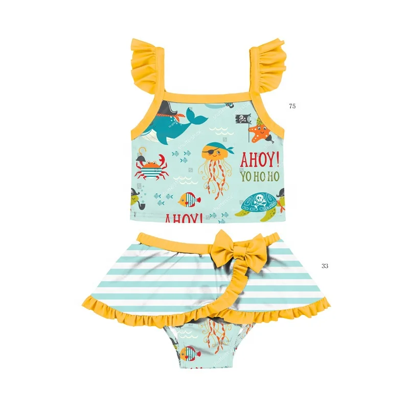 Hot sale Girls cute 2 pieces Polyester 1-6 years old kids floral printed bathing suit swimming wear baby swimsuit